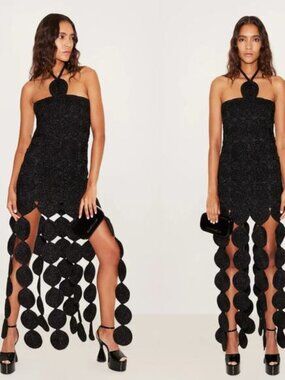 NEW‎ Simon Miller Dress Beep Beep Fringe Black Crochet Halter Maxi Dress Size M